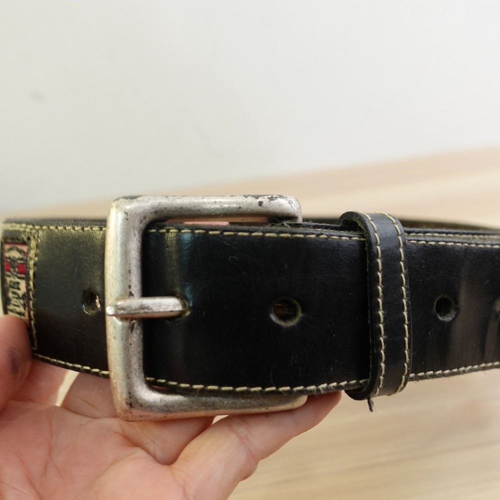 90s Vintage Looney Tunes Classic Belt Mens 28 Black Thick Leather WARNER BROS